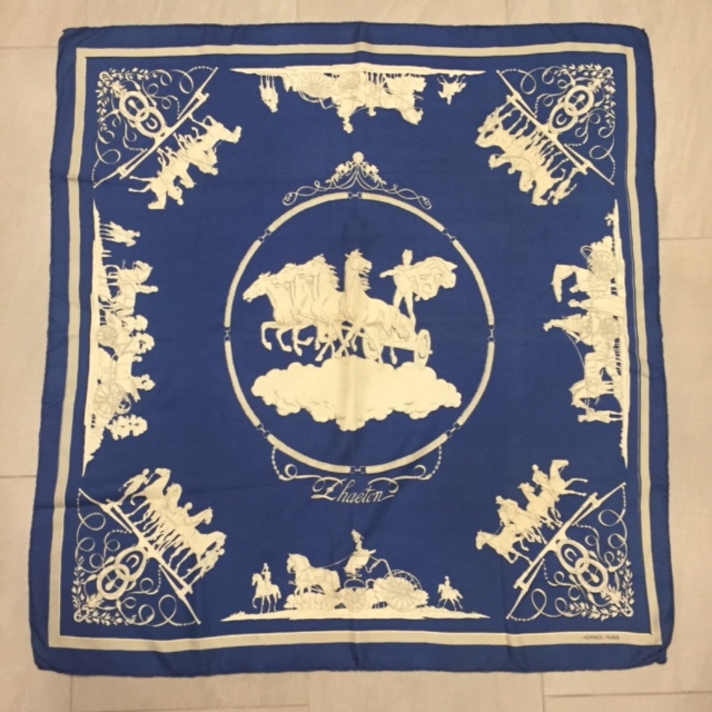 Vintage Blue Gray Mythic Figures Hermes Silk Scarf